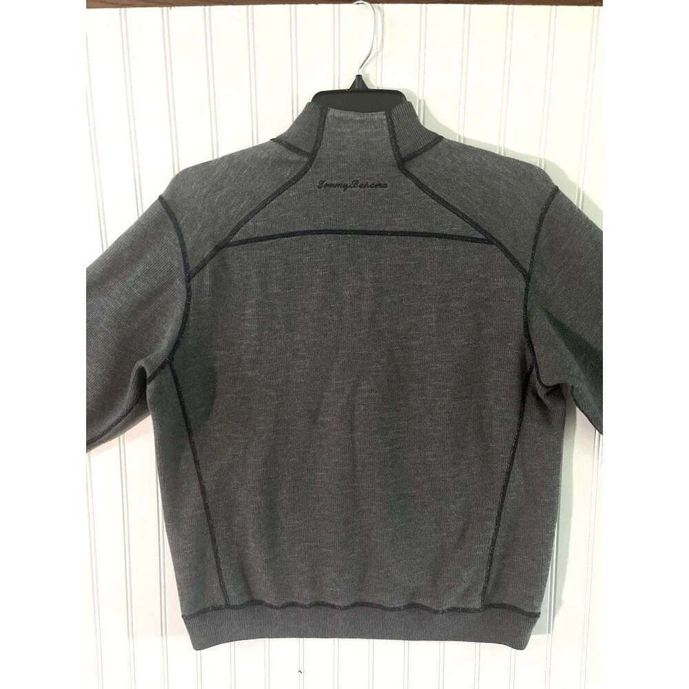Tommy Bahama Men’s Long Sleeve 1/4 Zip Polo Shirt Reverse Dk Gray/ Lite Gray Lg